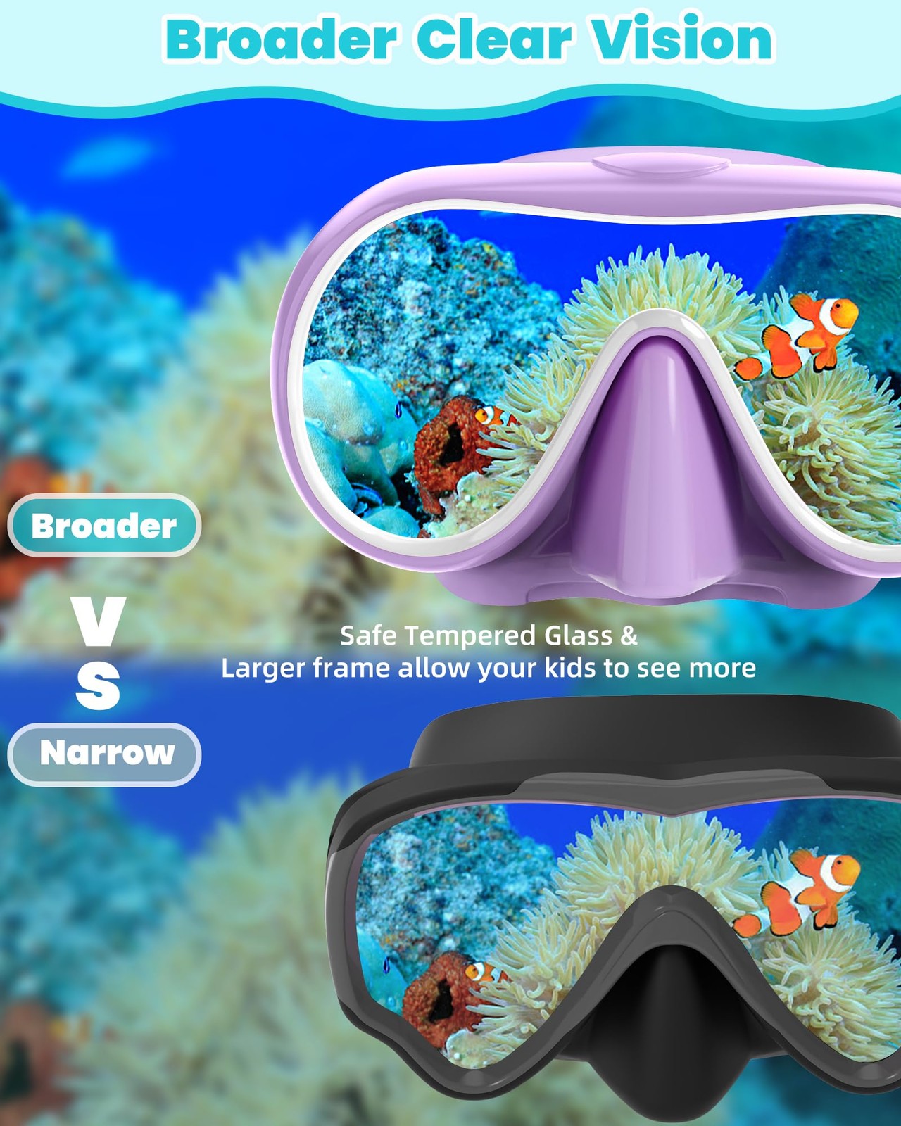 Seago Kids Swim Goggles with Nose Cover One Size, Purple White & Green