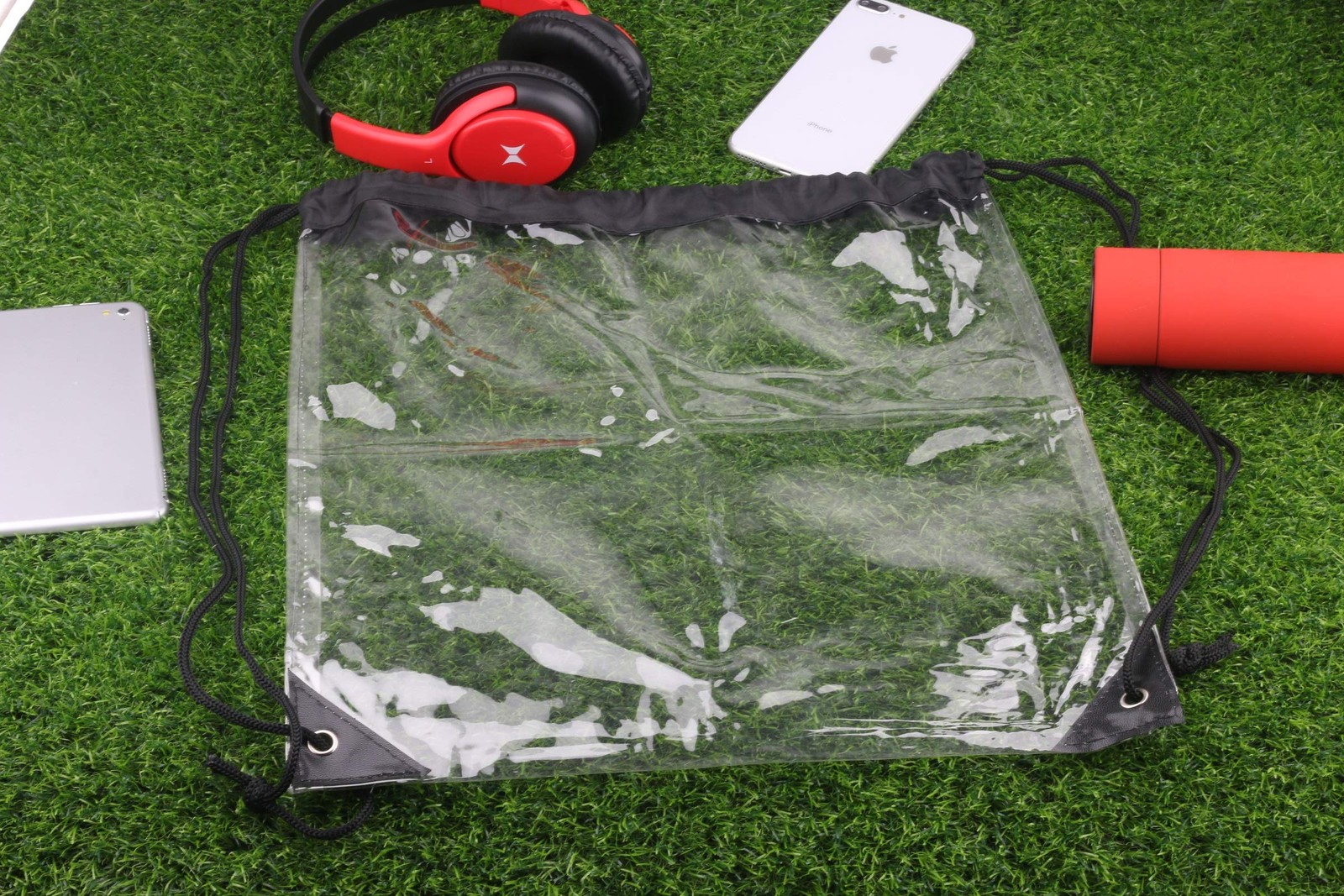 HAOGUAGUA 2 Pieces Clear Drawstring Bags, Waterproof Small Large,