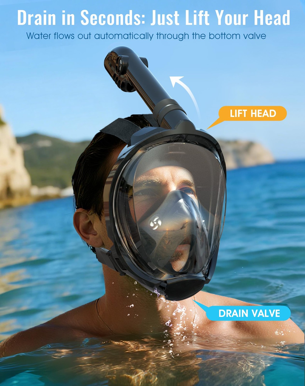 Greatever G2 Full Face Snorkel Mask with Latest Dry Top Large/ X-Large, Black