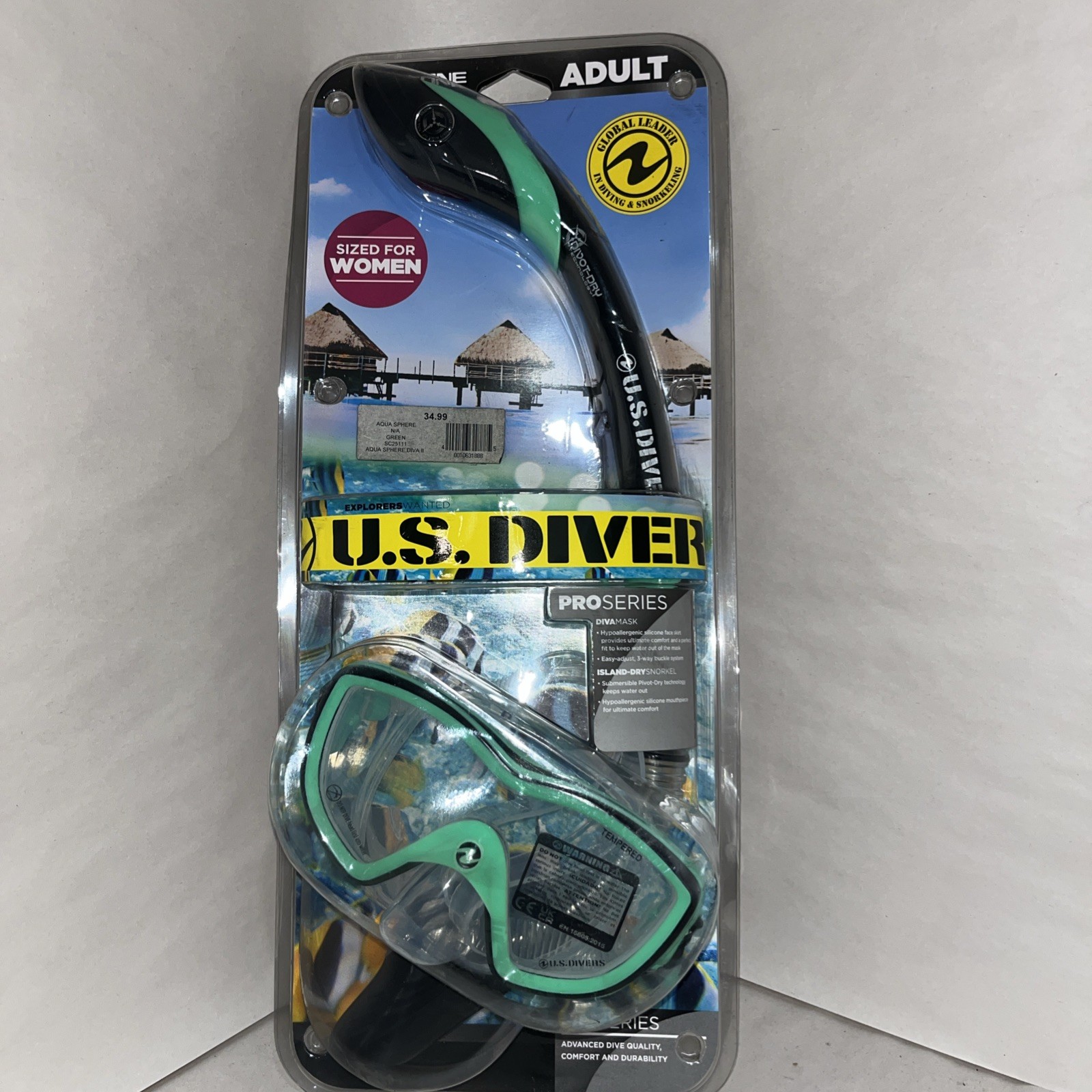 Women’s US Divers Aqua Sphere Diva II Snorkel And Mask Green