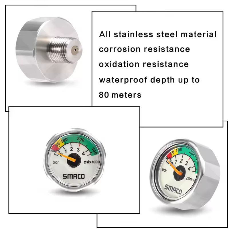 Smaco M10 S300 + Plus S500 Scuba Dive Tank Mini Pressure Gauge SPG Pony Bottle