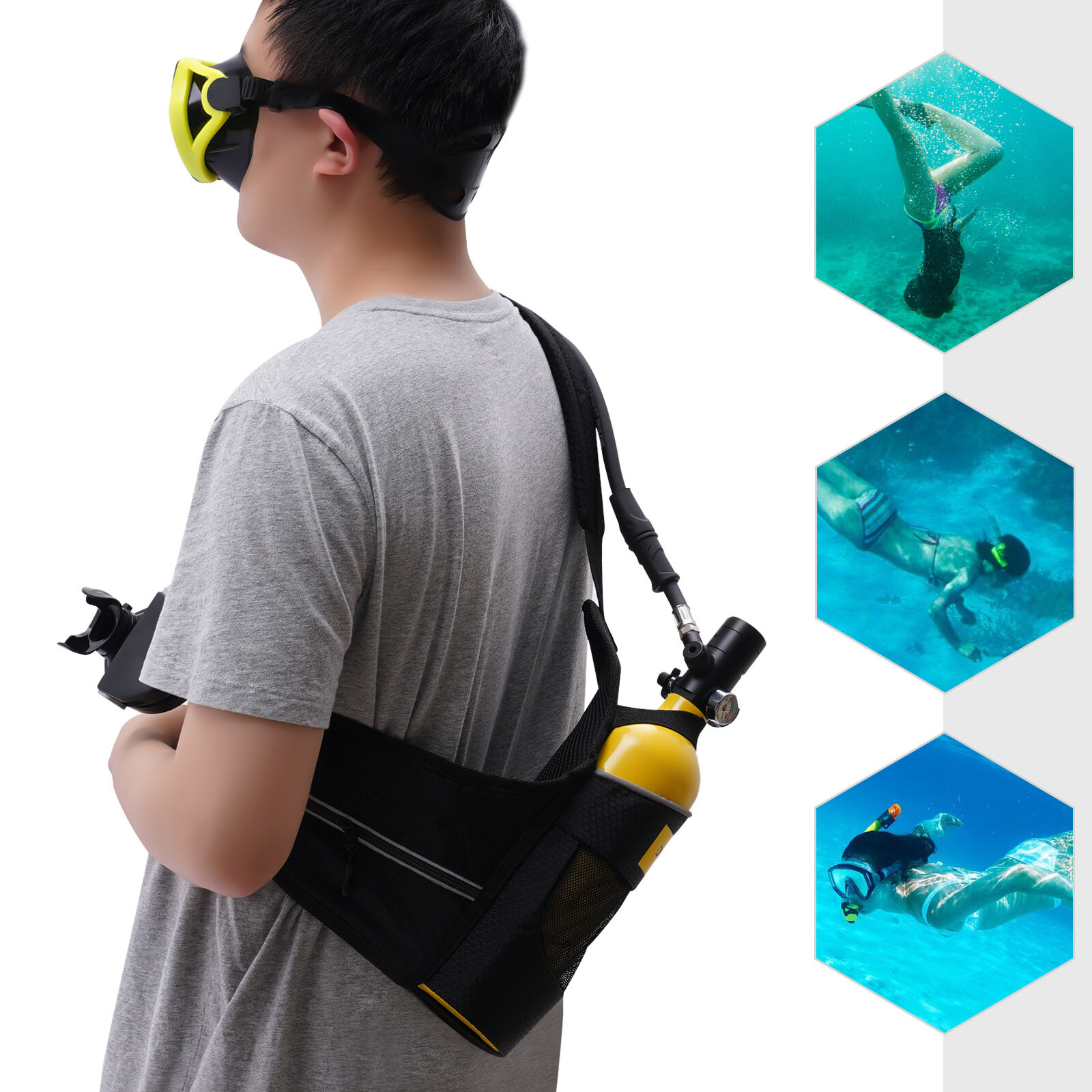 Mini Scuba Diving Case Kit 1L Oxygen Tank Pump Equipment Underwater Breath US