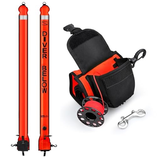 Owekfifv Surface Marker Buoy Scuba with Reel, 6ft High 6Feet+100Feet, Red
