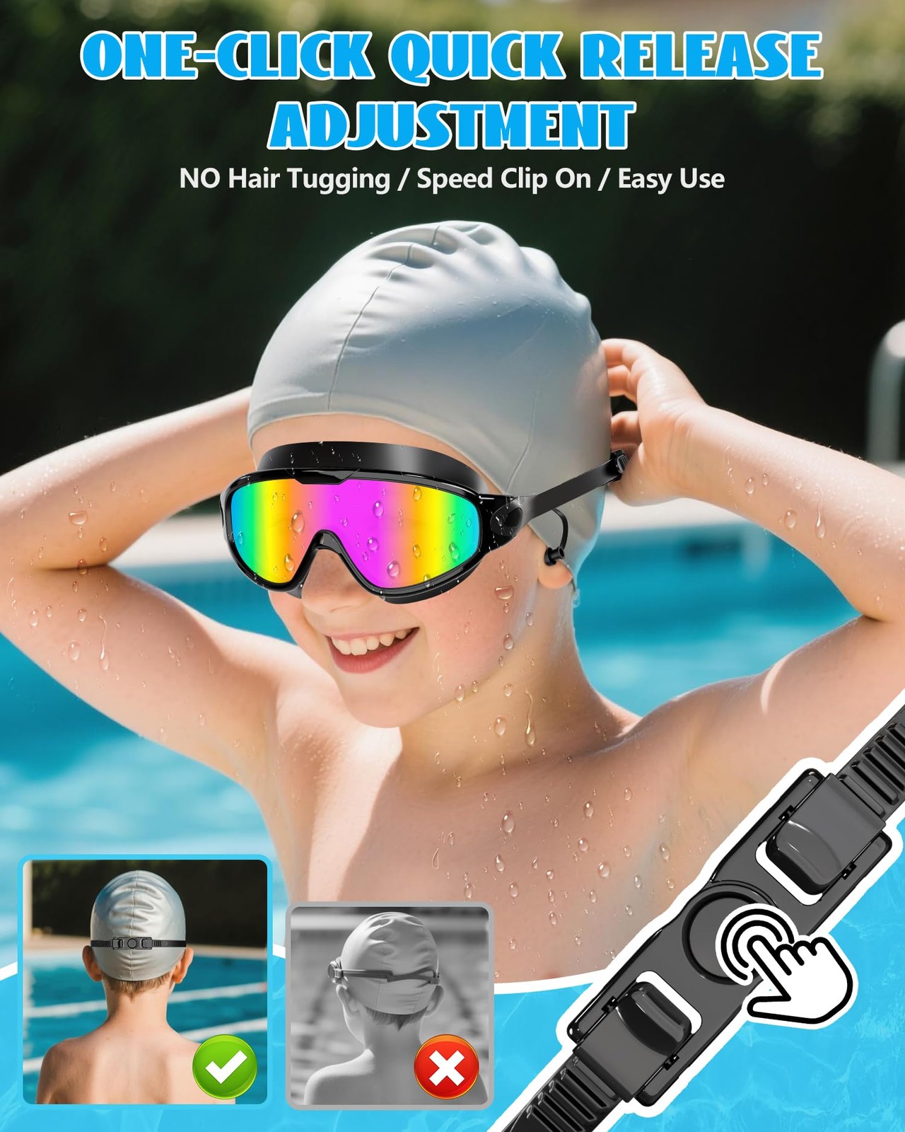 Kids 2 Pack Wide View Swim Goggles, Anti-Fog/UV No Leak Goggles with Ear Plugs
