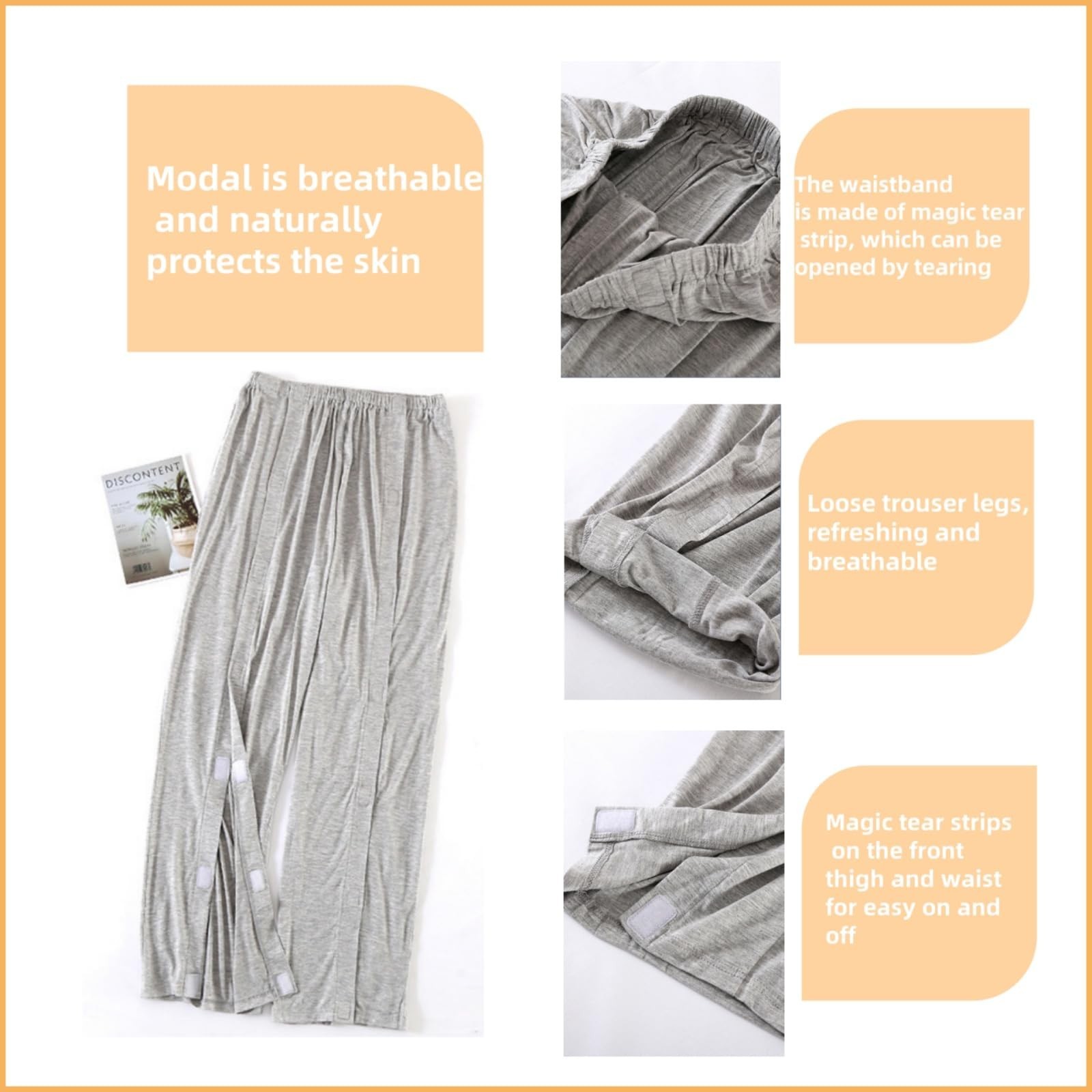 Unisex Bedridden Patient Clothing,Easy to Wear and Take Off, Modal,for Bedrid…