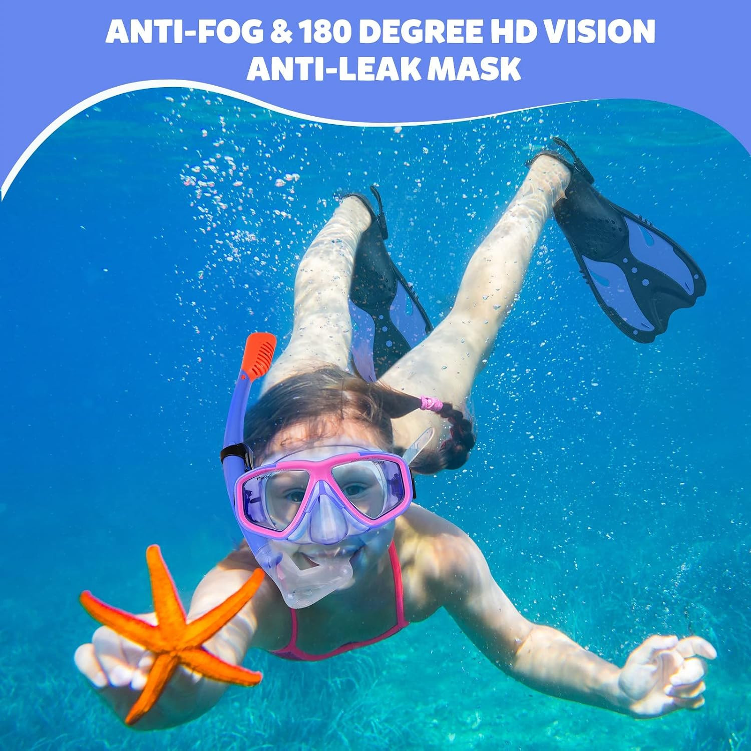 Youth Snorkel Set for Ages 7-16, Snorkeling Gear for Kids with Panoramic View Ma