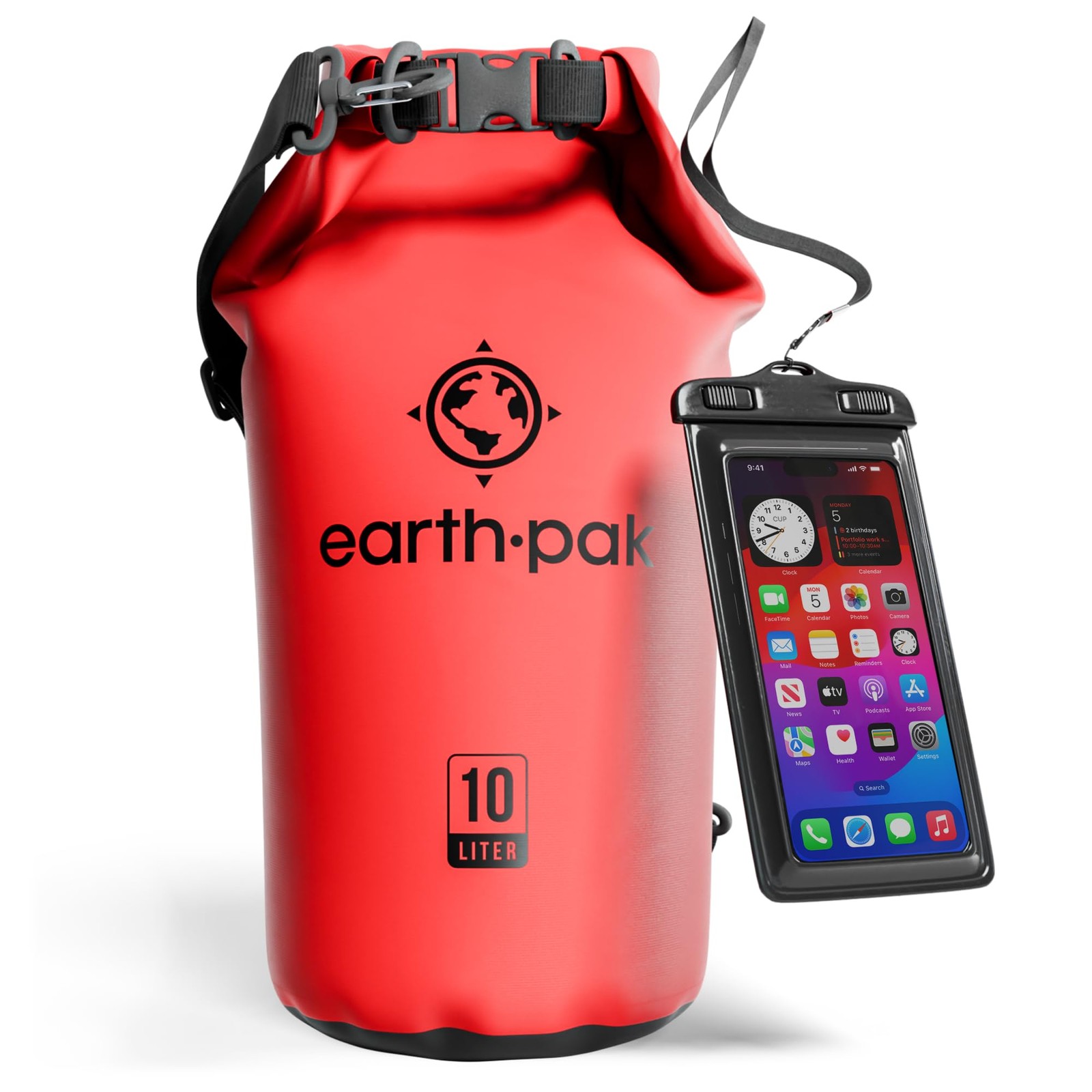Earth Pak Waterproof Dry Bag – Roll Top Backpack Sack 10L, Red