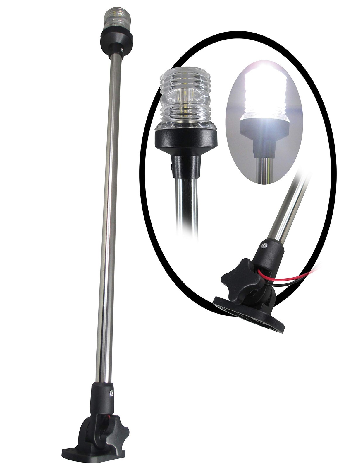 Pactrade Marine 12V Boat Yacht Fold Down Base (H=25″), Silver, Black