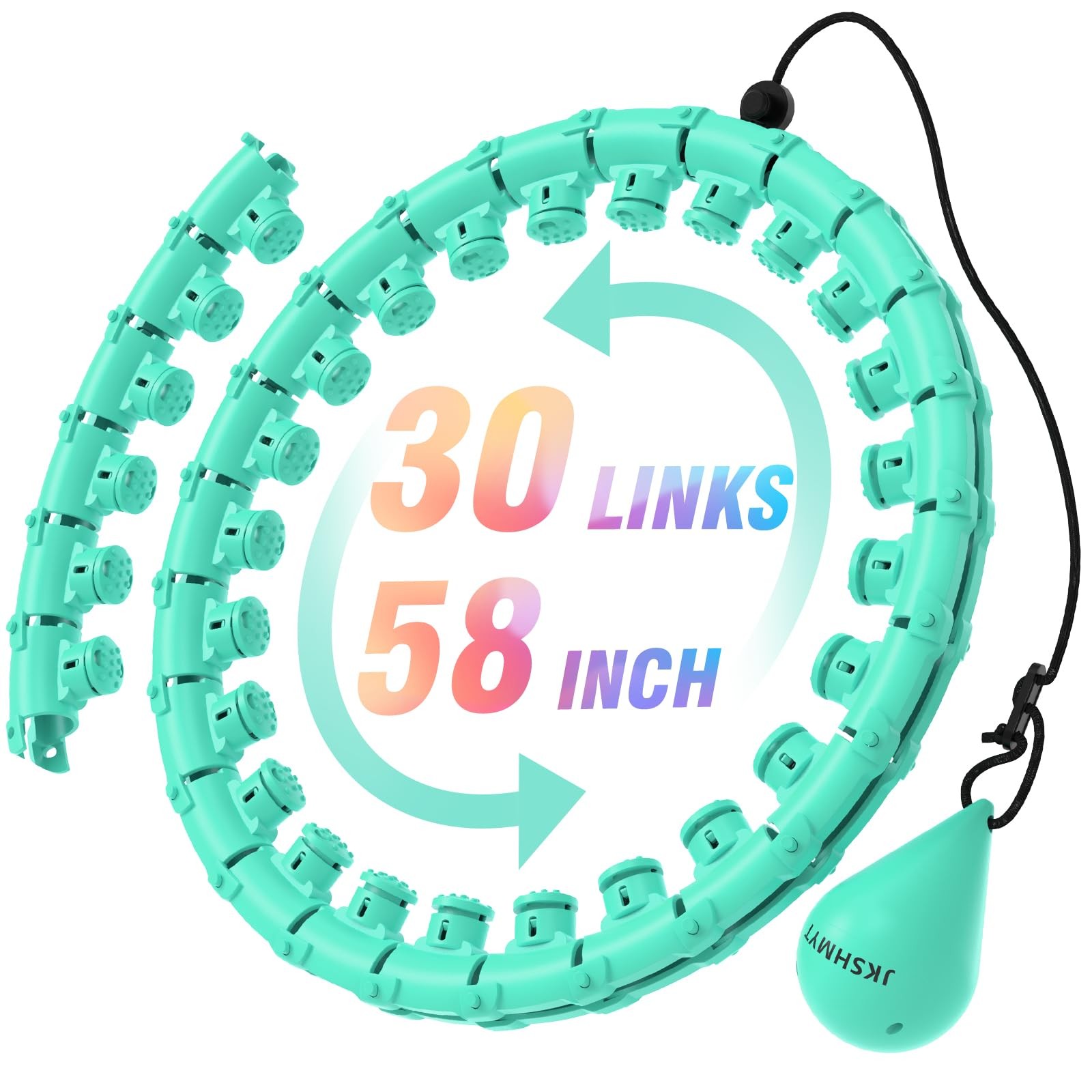 JKSHMYT Weighted Hula Circle Hoops for Adults Weight Loss, 58 inch, cyan