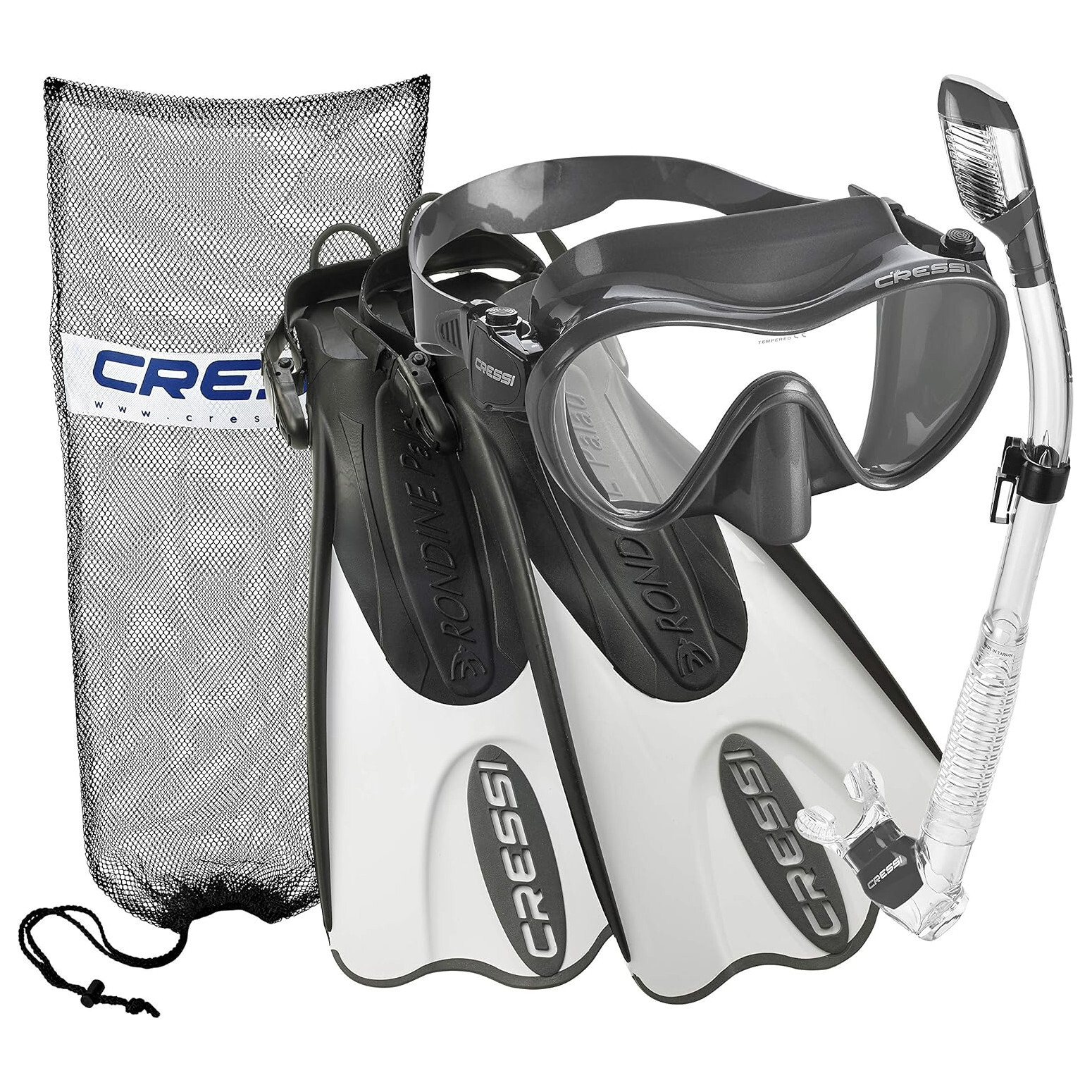 Cressi F1 Mask – Supernova Dry Snorkel – Palau SAF Fins Snorkel Set