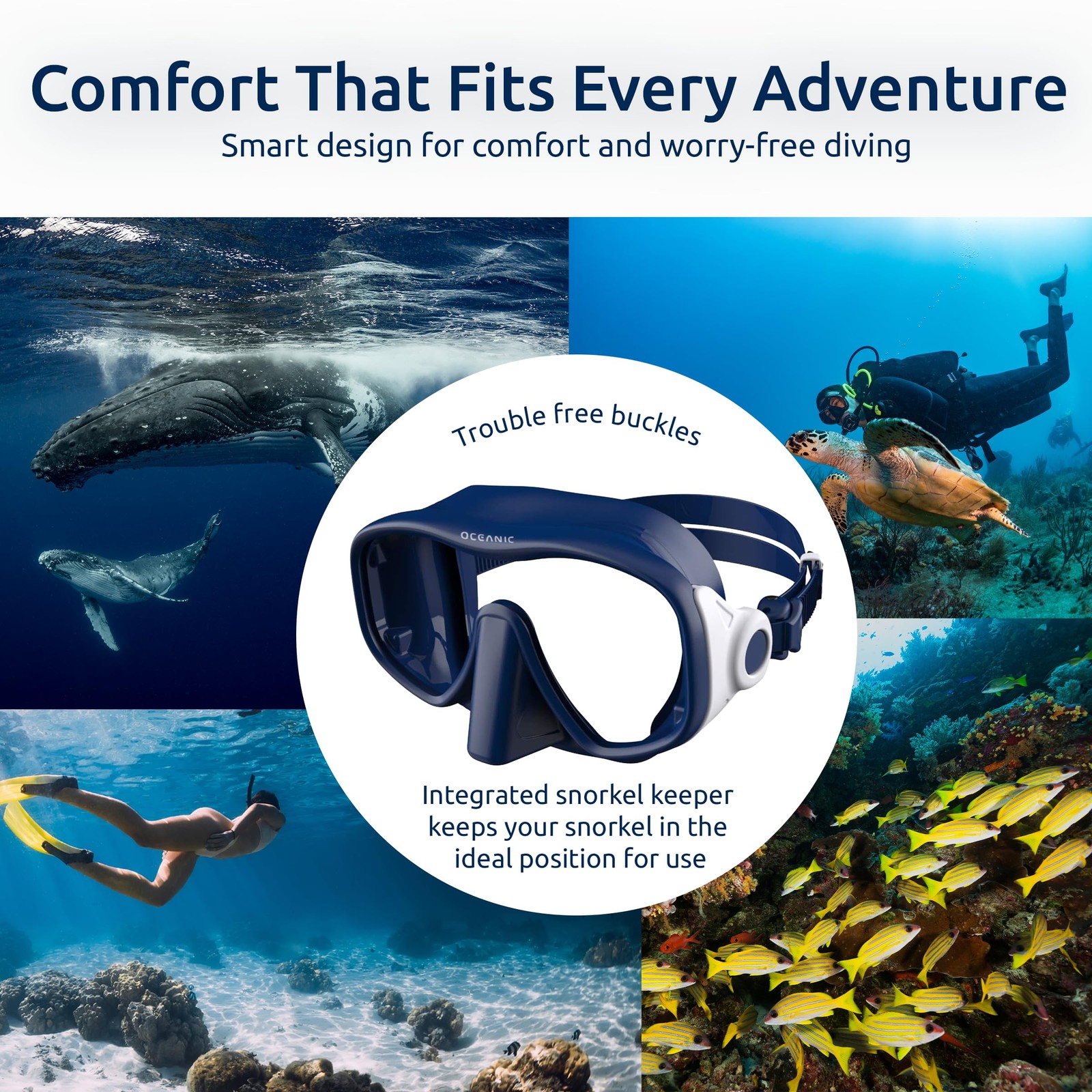 Snorkel for Adults, Frameless Single Lens Dive with Tempered Glass, Soft Sili…