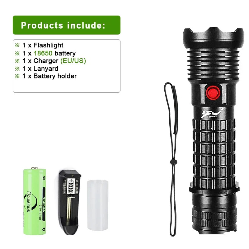 Professional Scuba LED Dive Light 9900 LM Diving Underwater Flashlight