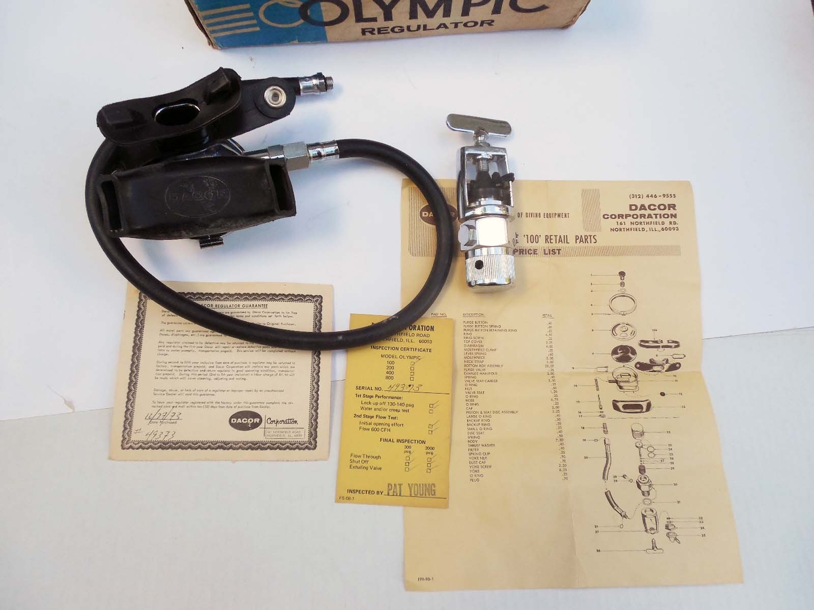 1960’s DACOR OLYMPIC 100 SINGLE HOSE REGULATOR – VERY RARE, NEW IN BOX!