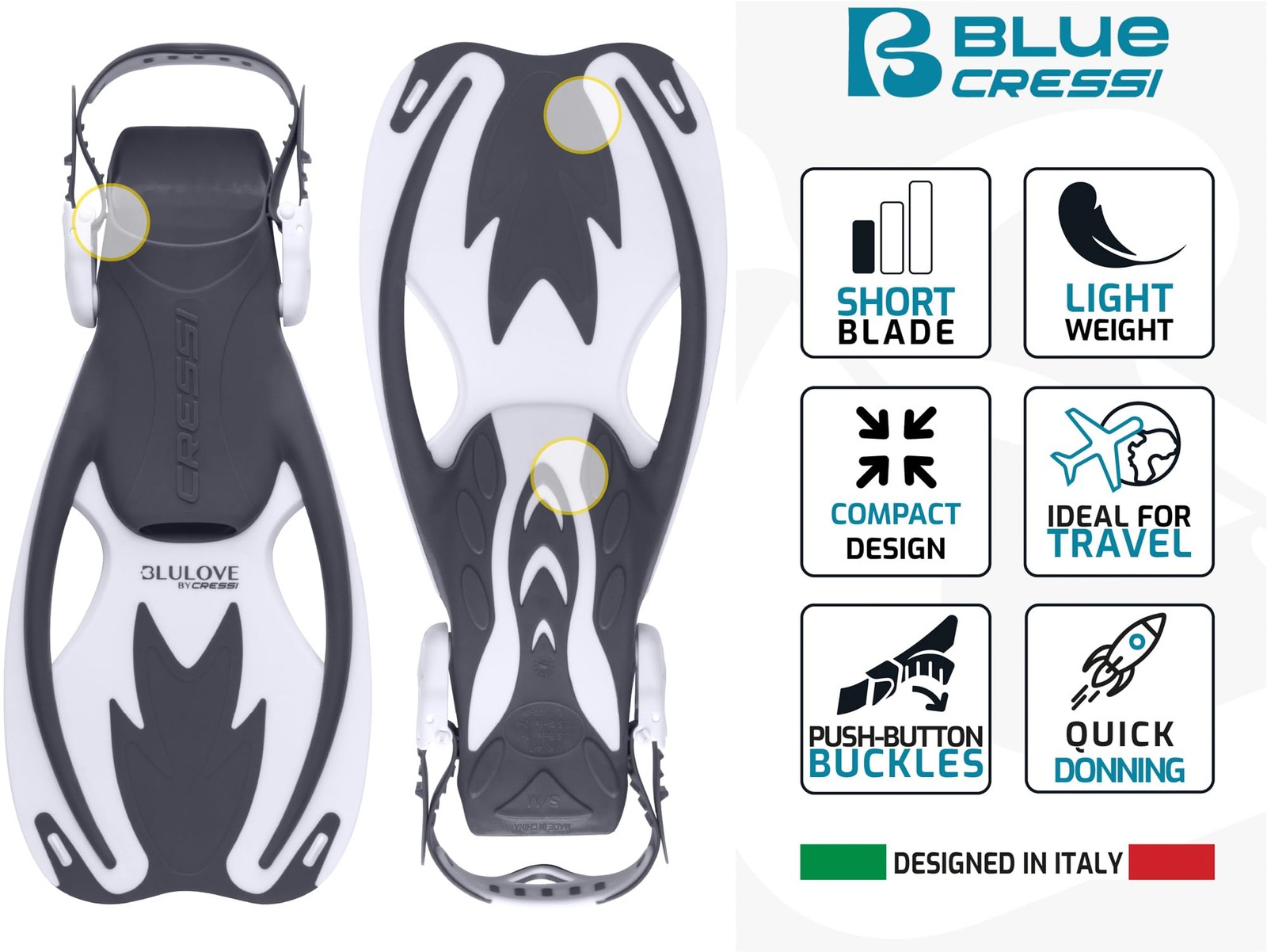 Cressi Rocks fins Short Adjustable L/XL | US Youth 1/6 | EU 32/38, Blue/White