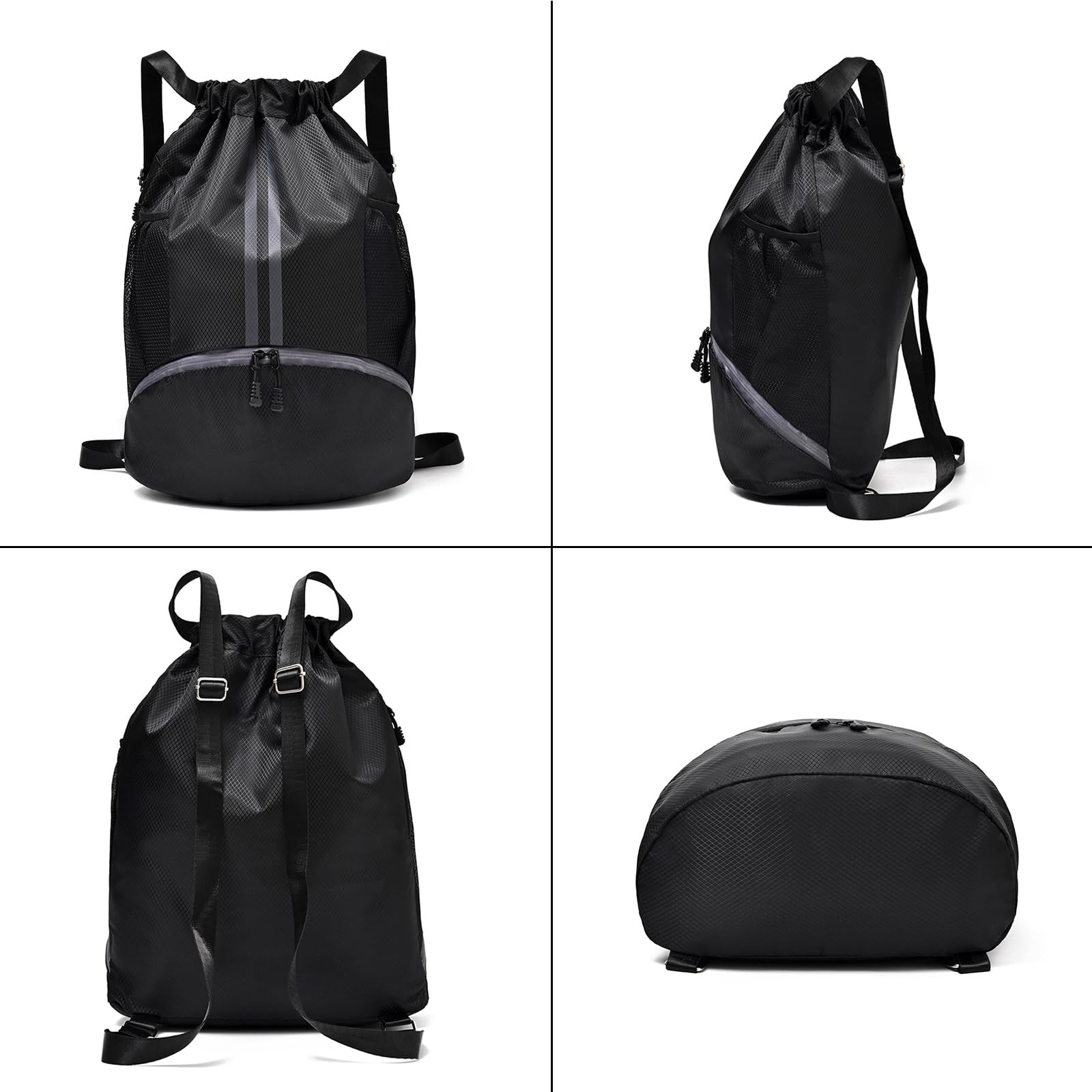 LOKAPEGY Black Drawstring Gym Bag for Men, Waterproof Large,