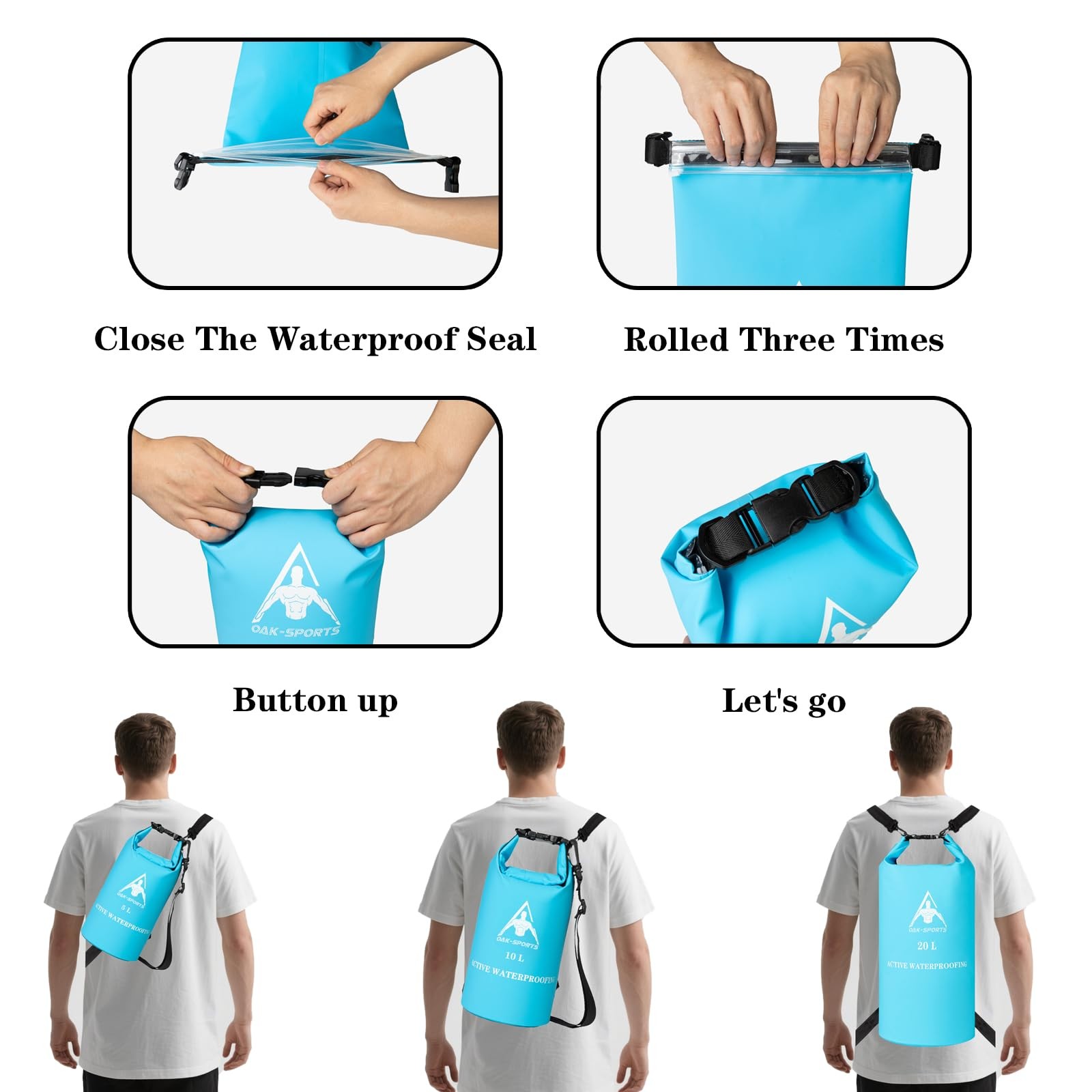 Oak-Sports Dry Bag Waterproof Backpack 5L/10L/20L, Roll Top 5L, Sky Blue