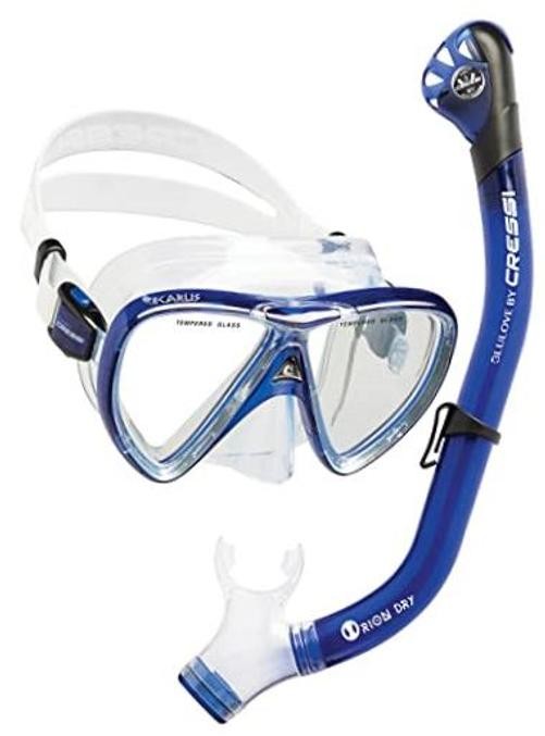 Cressi Adult Snorkeling Kit, Mask & Dry Snorkel – Translucent Cobalt/Clear