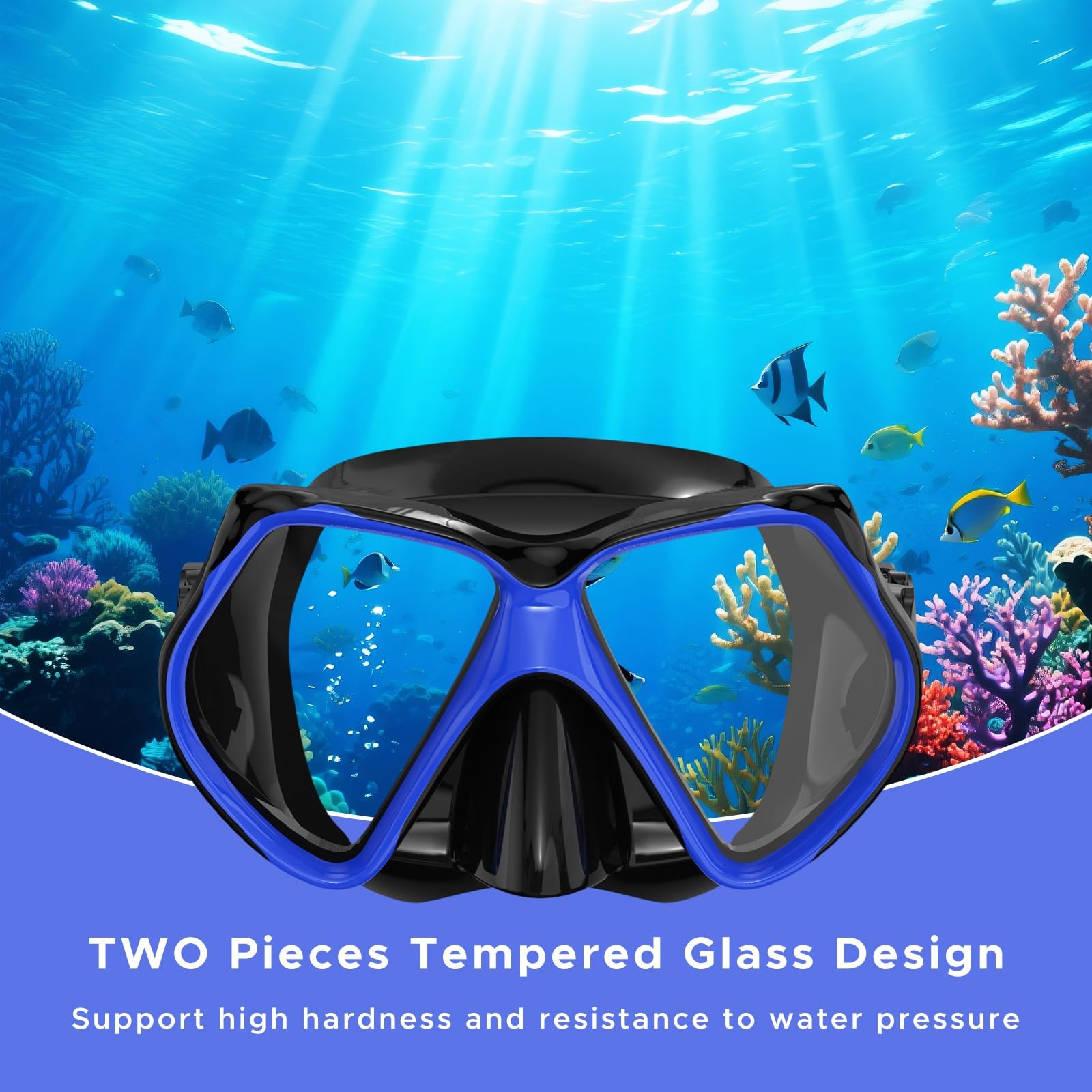 Snorkeling Gear for Adults, Dry Snorkel, Mask Set Adult, Diving Gray+Blue