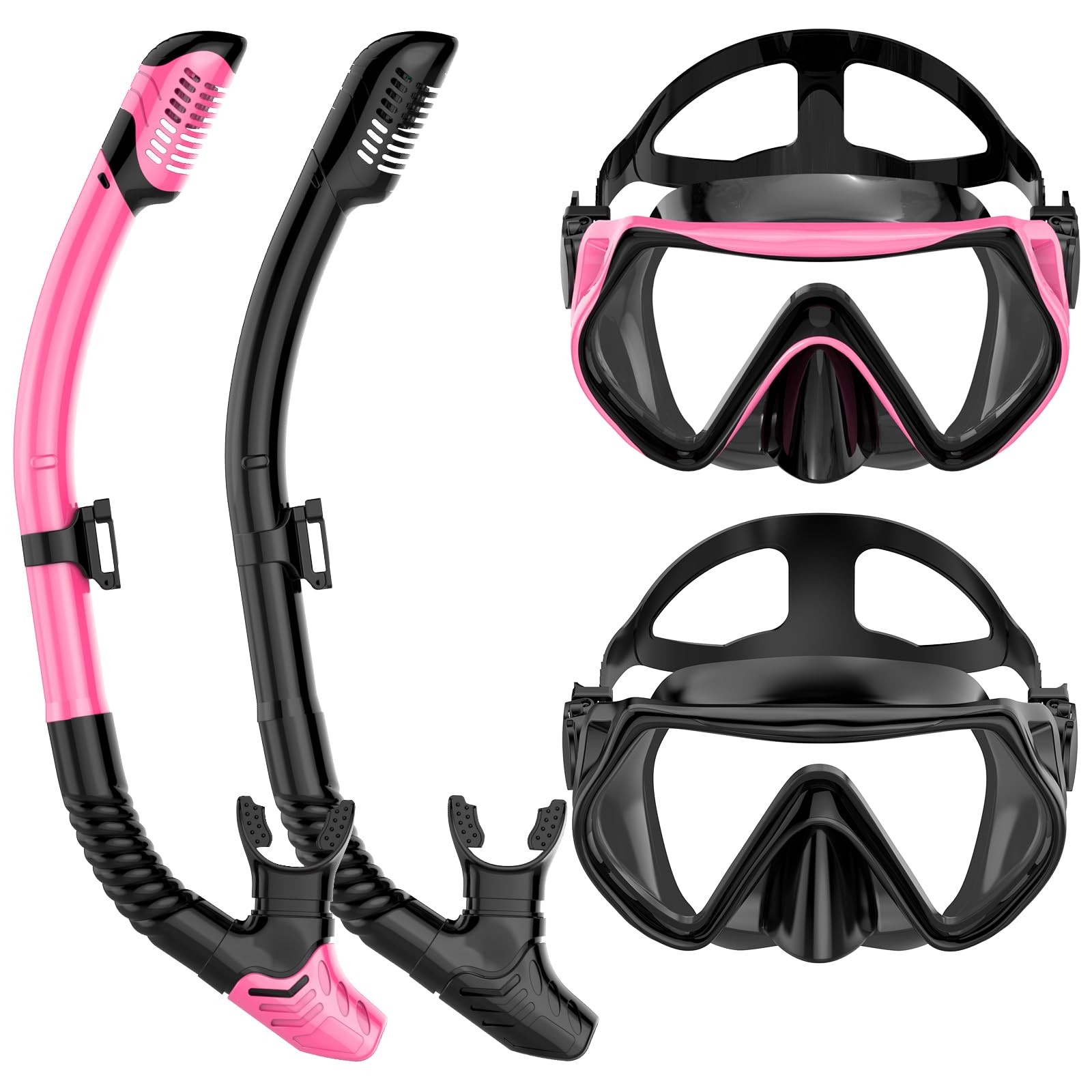 Snorkeling Gear for Adults, Adult Snorkel Mask Set Scuba Diving Black+Pink
