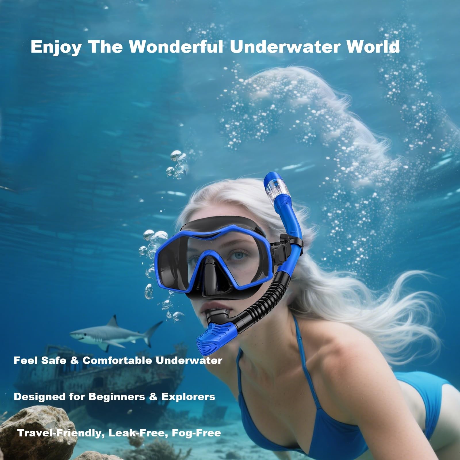Keephigher Snorkeling Gear for Adults,Mask Fins Snorkel Small-Medium, Blue