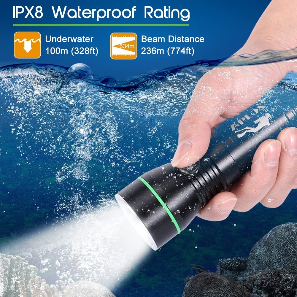 AP30 3000lm Diving Flashlight with 3 Modes, Power Indicator, IPX8 Waterproof …