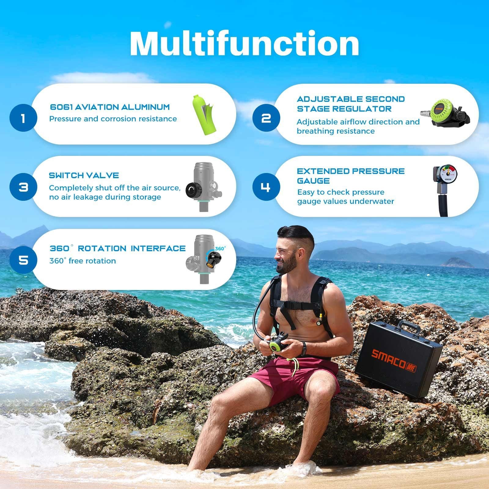 1.9L Mini Scuba Diving Tank Portable Oxygen Tank for Diving and Snorkeling