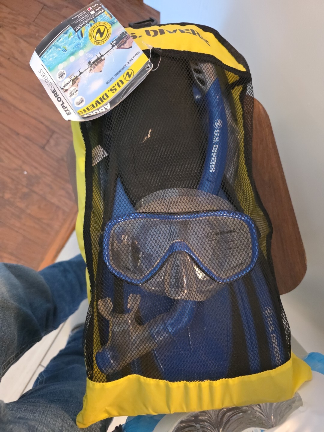 US Divers Explore Adult Caspian Snorkeling Set Blue L/XL Fins Mask Snorkel