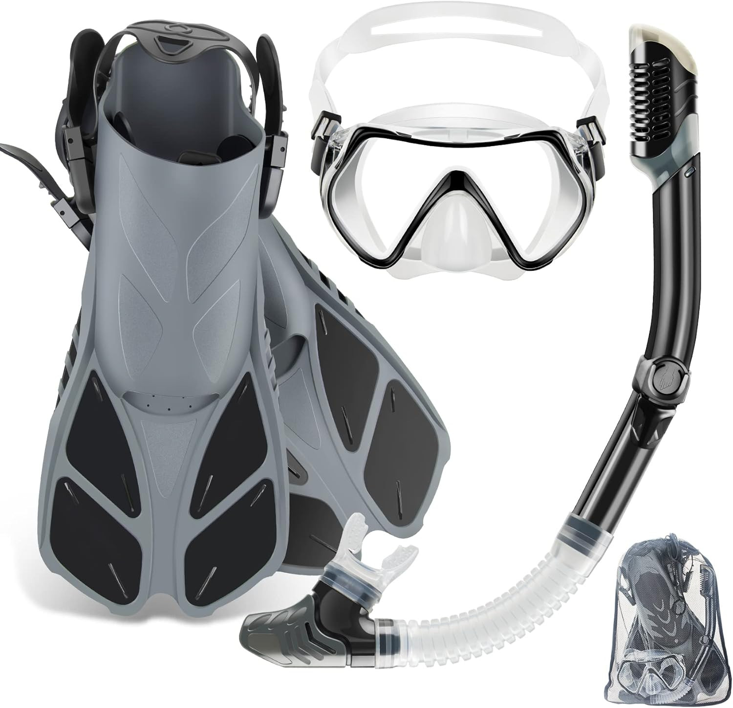 Mask Fin Snorkel Set, Travel Size Snorkeling Gear for Adults with Panoramic View