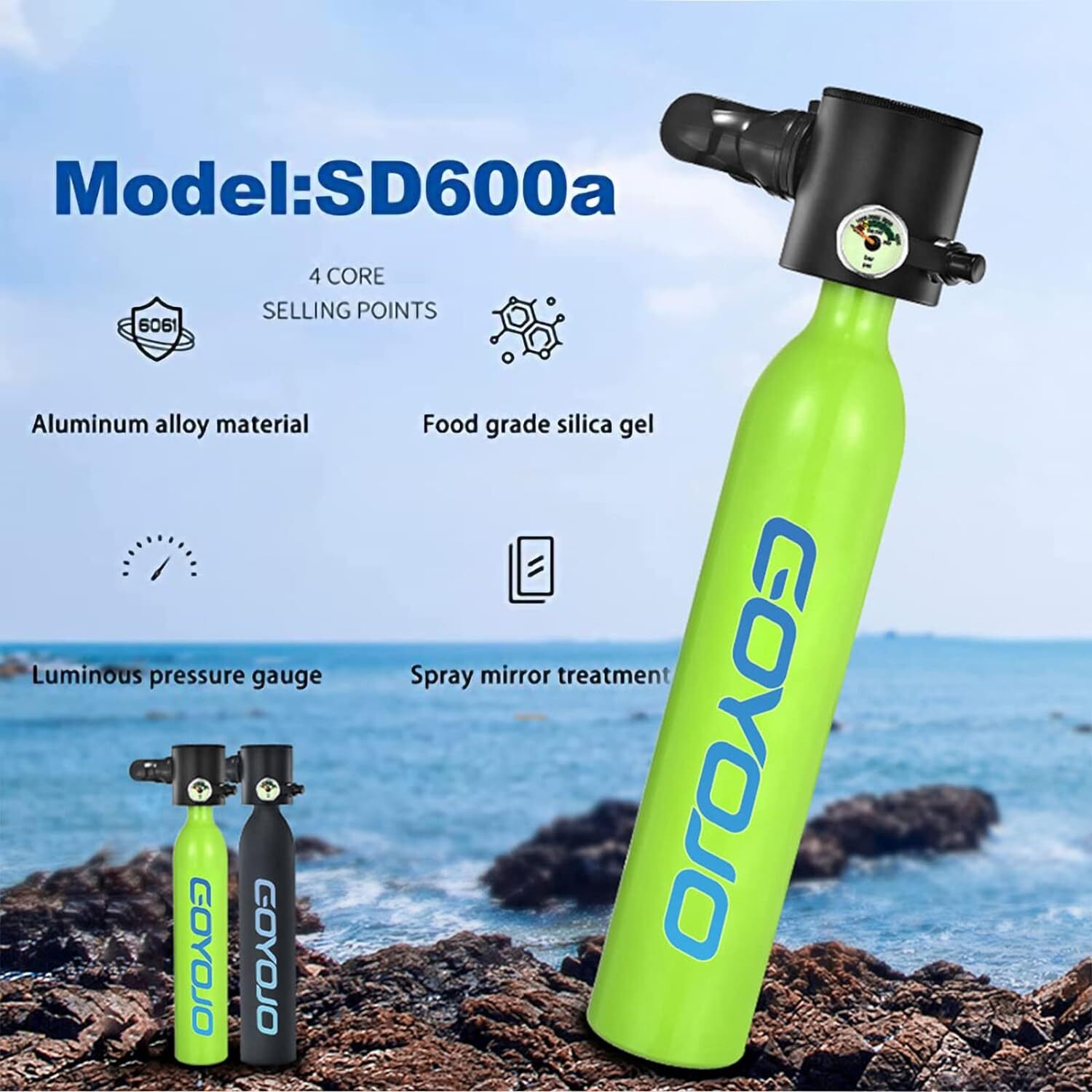 GOYOJO 0.5L*2 Scuba Tank Set 5-10Min Underwater 10M Scuba Dive System Oxygen Kit