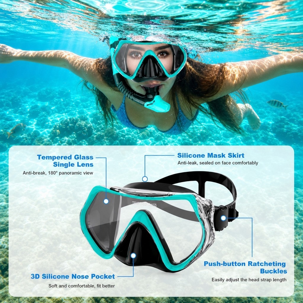 Snorkeling Gear for Adults, Snorkel Mask Adult Snorkel Set, Anti-Fog Scuba Divin