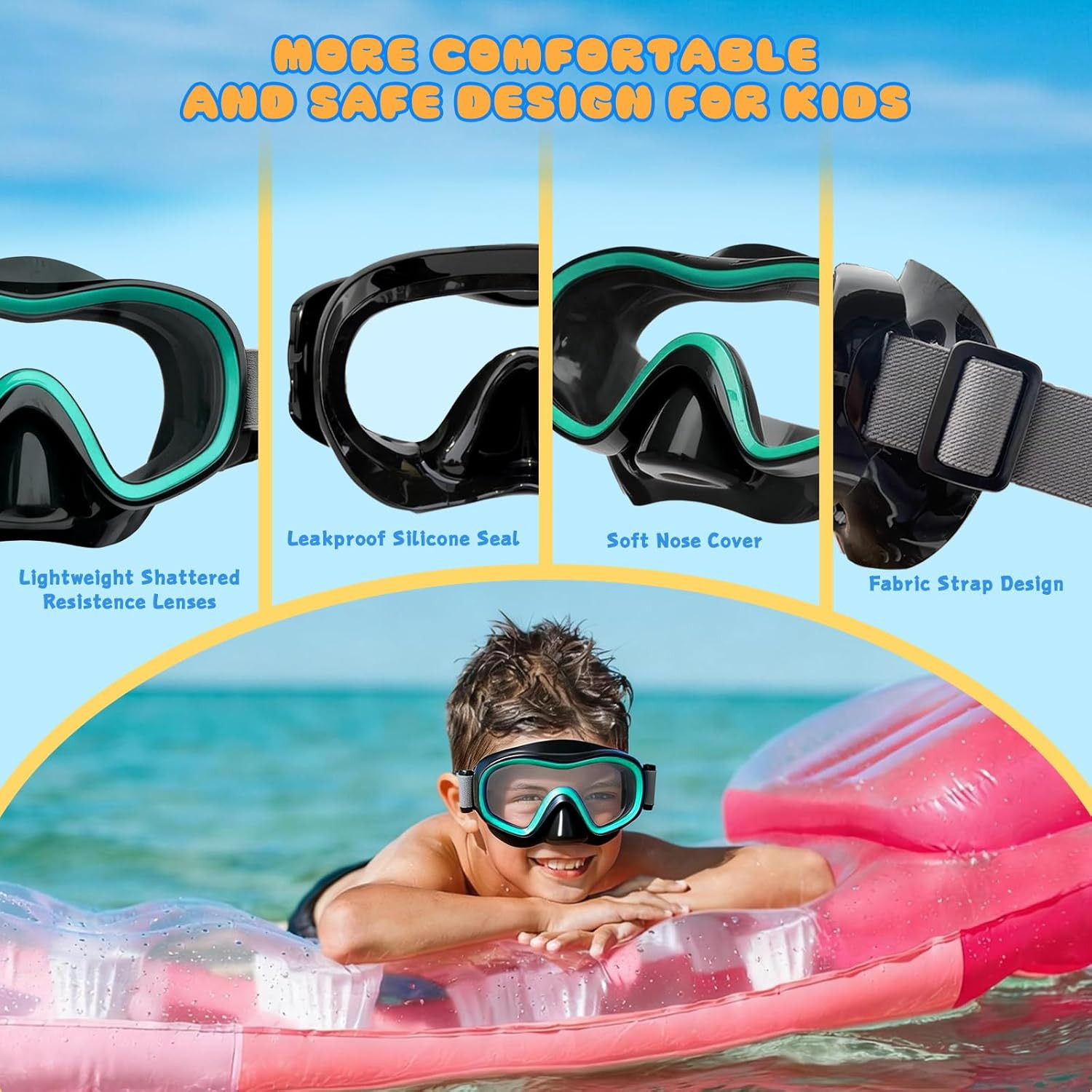Snorkeling Gear for Kids Adults, 4 in 1 Travel Mask Fins Snorkel Set with Panora