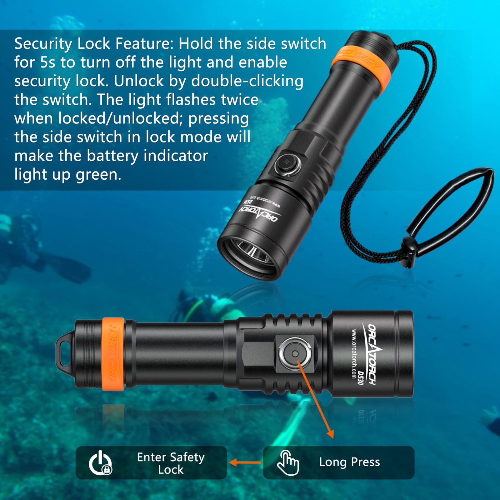 ORCATORCH D530 Scuba Dive Light, 1300 Lumens, 8 Degrees Narrow Beam Angle, Ti…