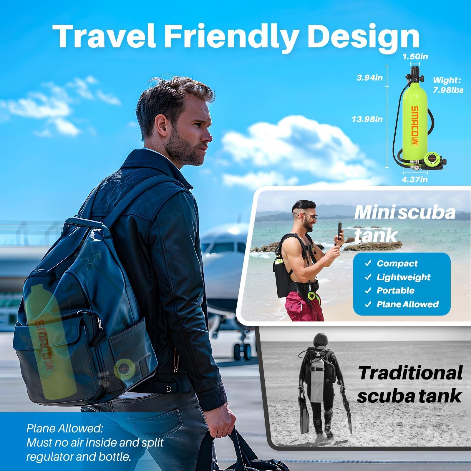 1.9L Mini Scuba Diving Tank Portable Oxygen Tank for Diving and Snorkeling