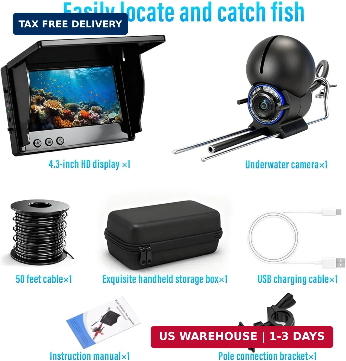 Fishing Camera, 220° Ultra-Wide 1080P HD Underwater Fishing Camera with 4.3″ LCD