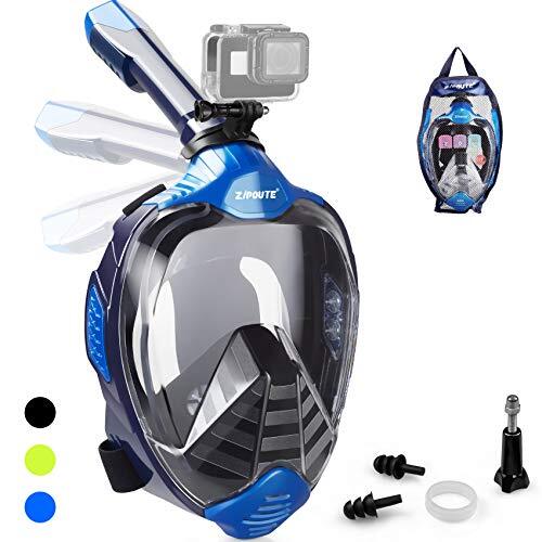 ZIPOUTE SNORKEL FULL FACE MASK FOR ADULT AND KIDS WITH DETACHABLE – BLUE