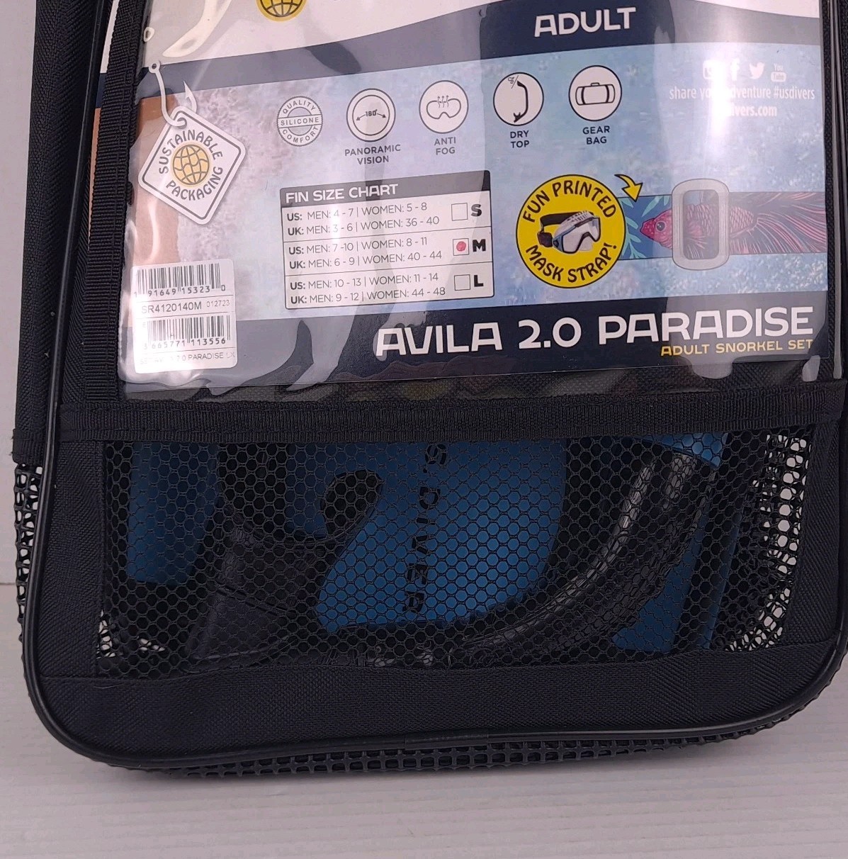 U.S. Divers Avila 2.0 Paradise Adult Snorkel Set Betta Black Blue Size Medium