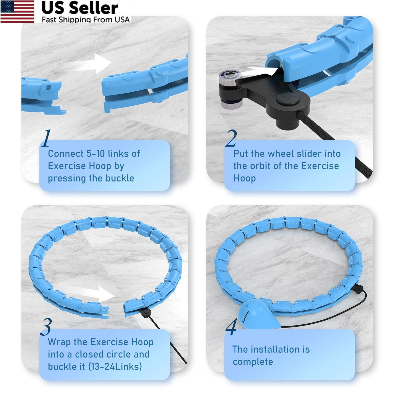 JKSHMYT Weighted Hula Circle Hoops for Adults Weight Loss, 24 Links, Blue