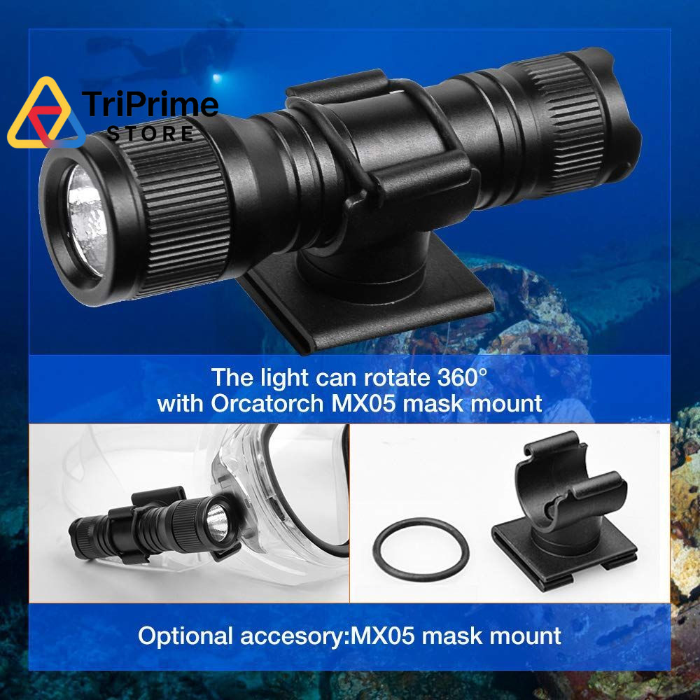 ORCATORCH D560 Mini Scuba Dive Light Headlamp 650 Lumen Mask Diving Black