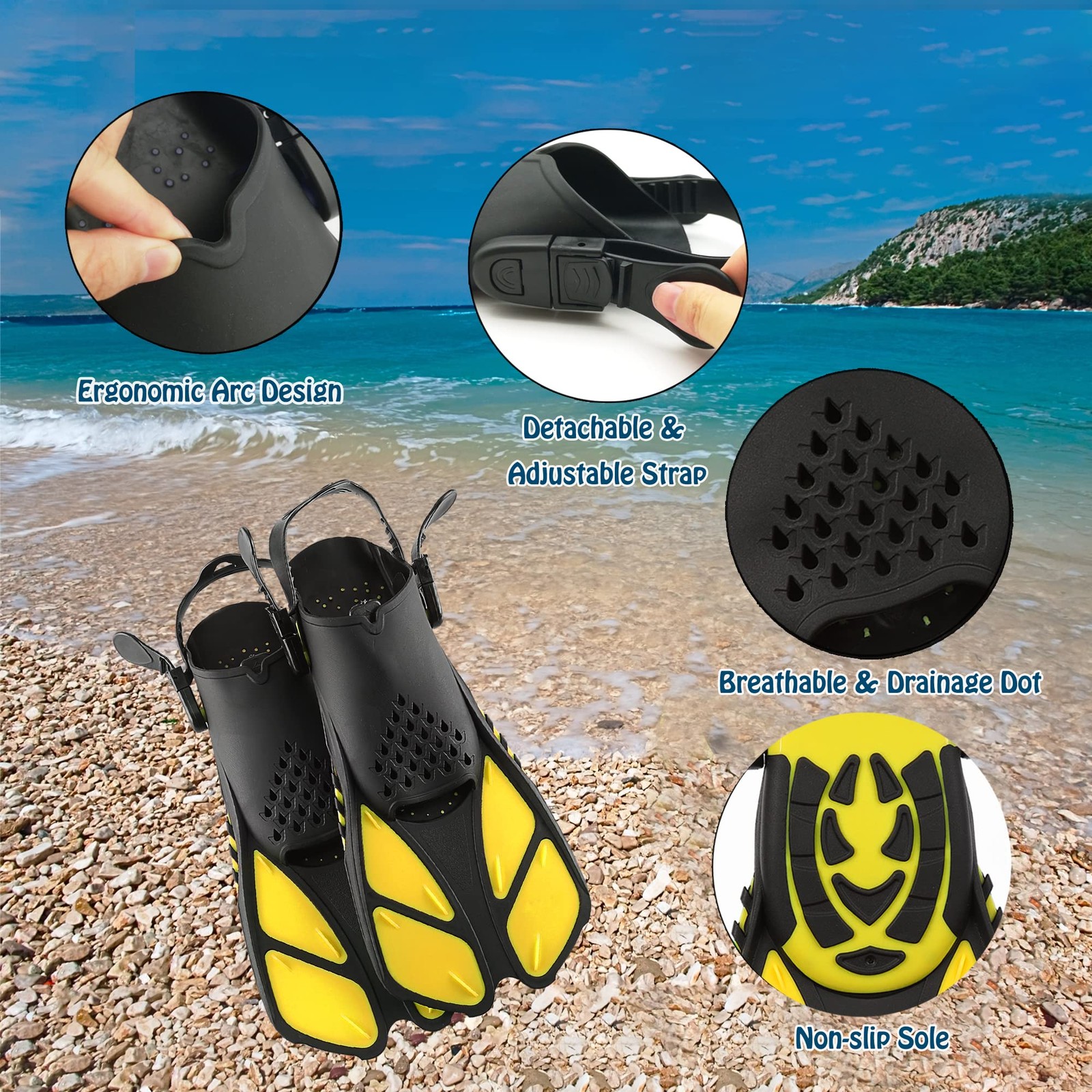 DiVLMT Snorkeling Gear for Adults with US Men 4-8.5 | Lady 6-9.5, Yellow