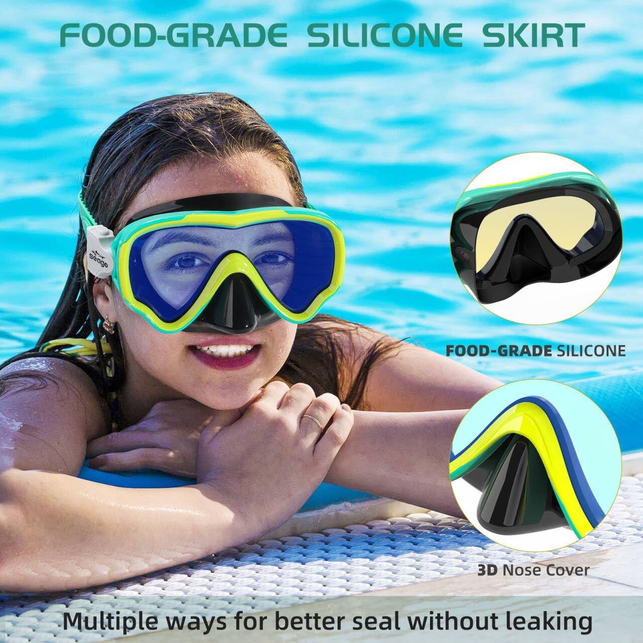 Seago Swim Goggles Snorkel Mask Diving Scuba Snorkeling 1, Mirrored Blue