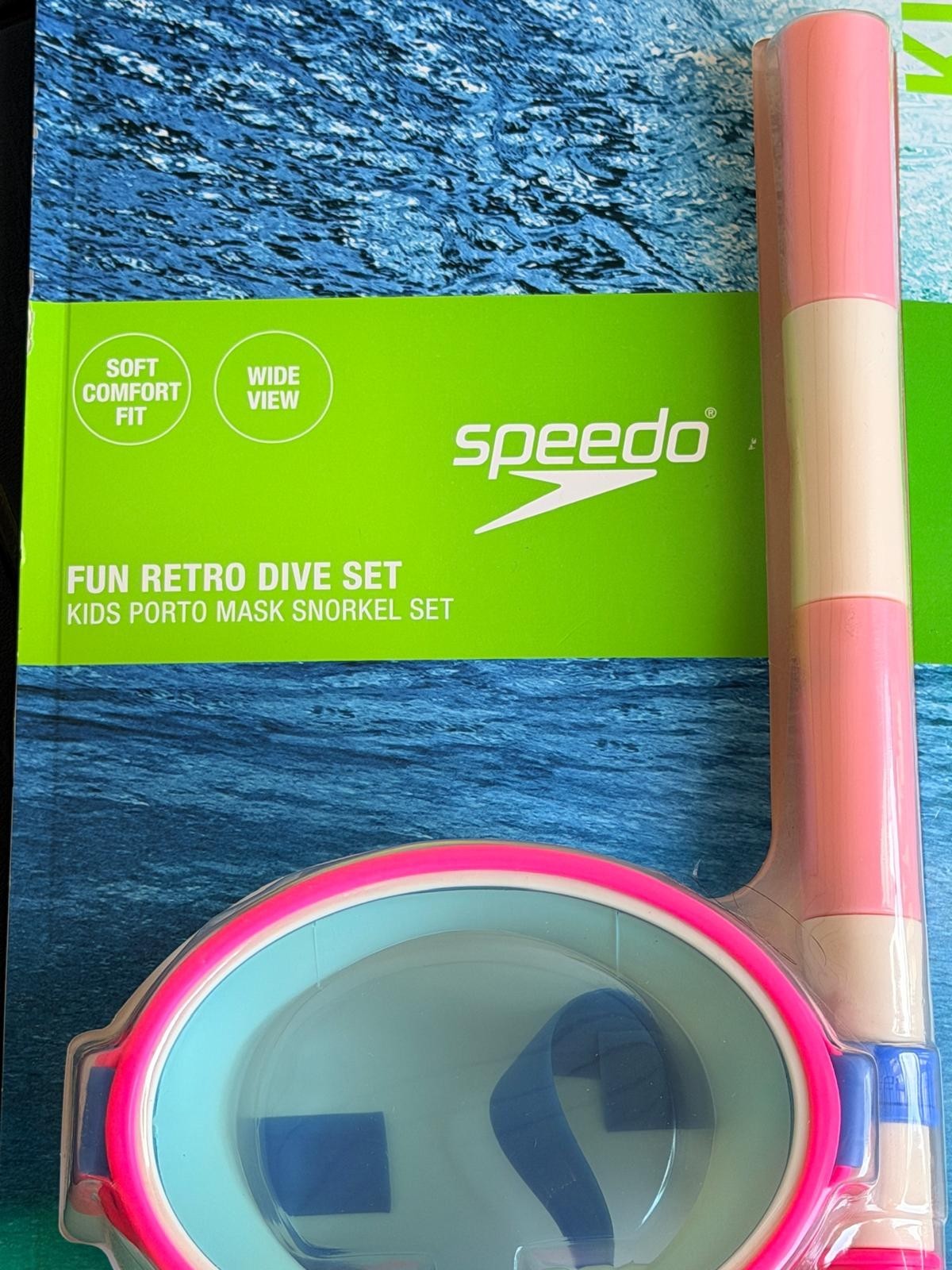 Speedo Kids Soft Snorkel Mask Set Fun Retro Wide View Pink Pull Apart Tube