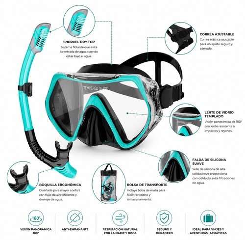 Snorkeling Gear for Adults, Snorkel Mask Adult Snorkel Set, Anti-Fog Scuba Divin