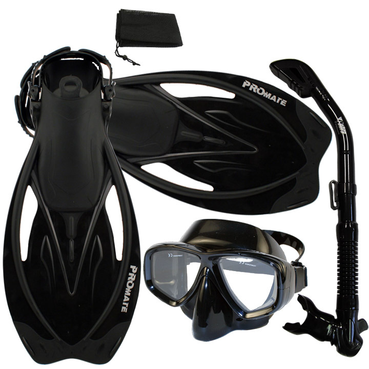 Snorkeling Purge Mask, Dry Snorkel, Fins, Bag Dive Gear Gift Package Set