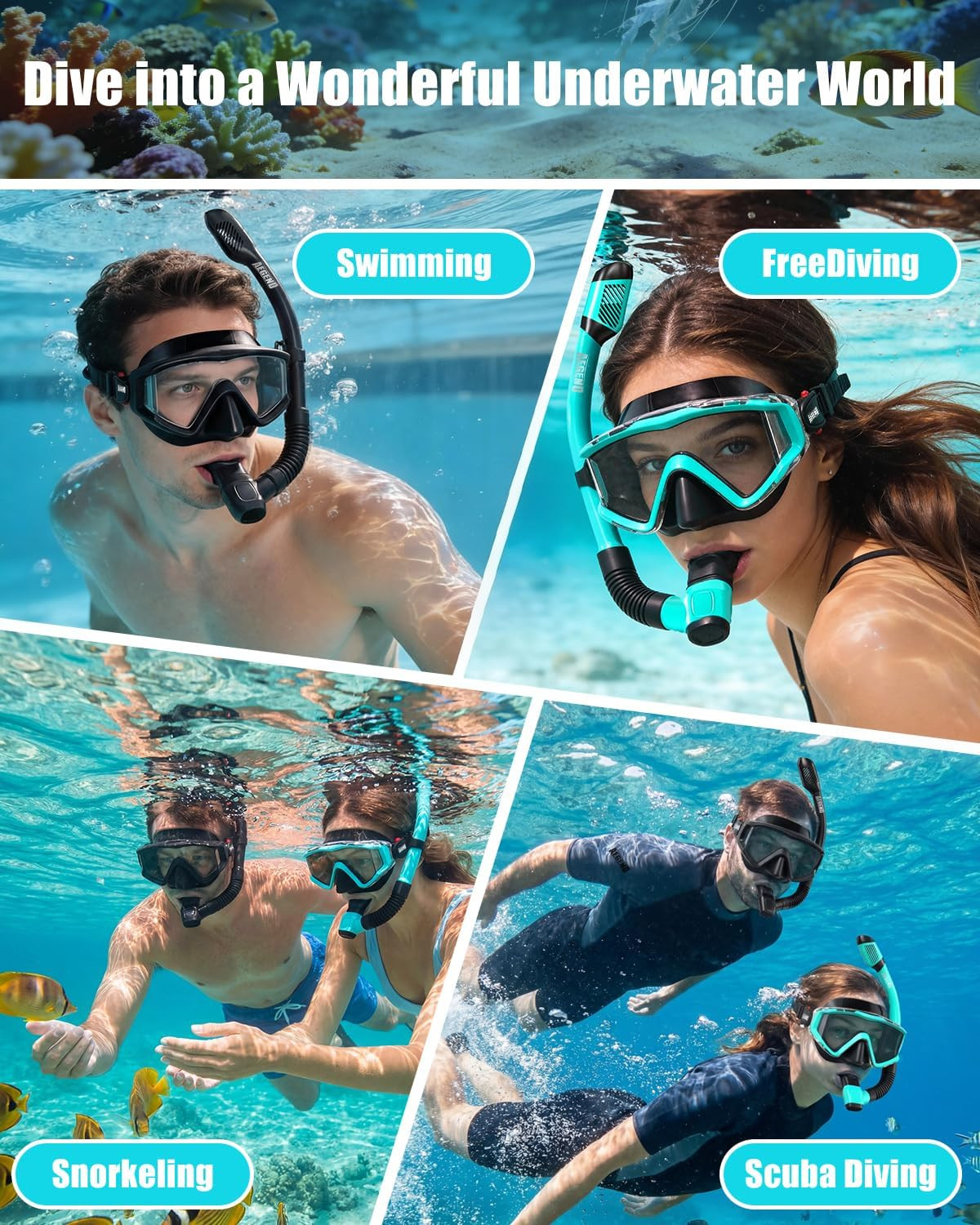 Snorkeling Gear for Adults Youth Kids, Snorkel Mask with Top Dry Valve – Panoram