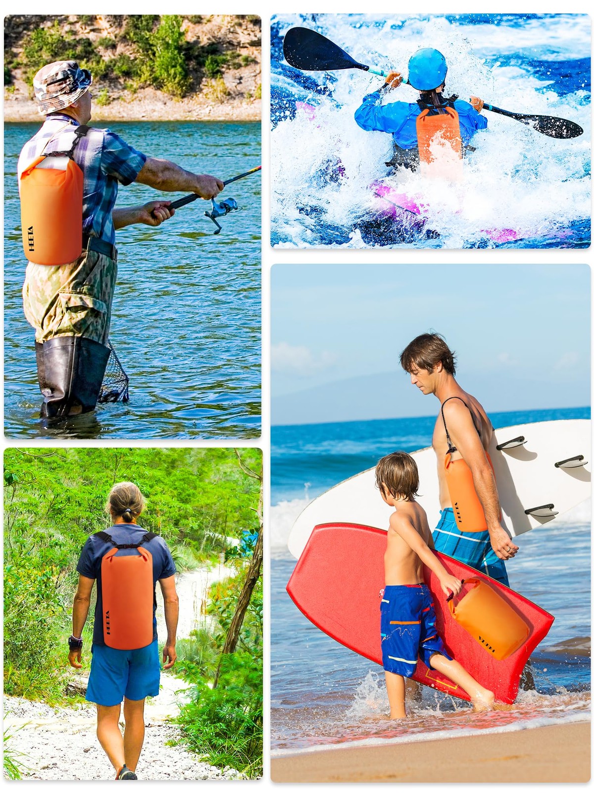 HEETA Waterproof Dry Bag for Women Men, Roll Top Lightweight 10L, Orange
