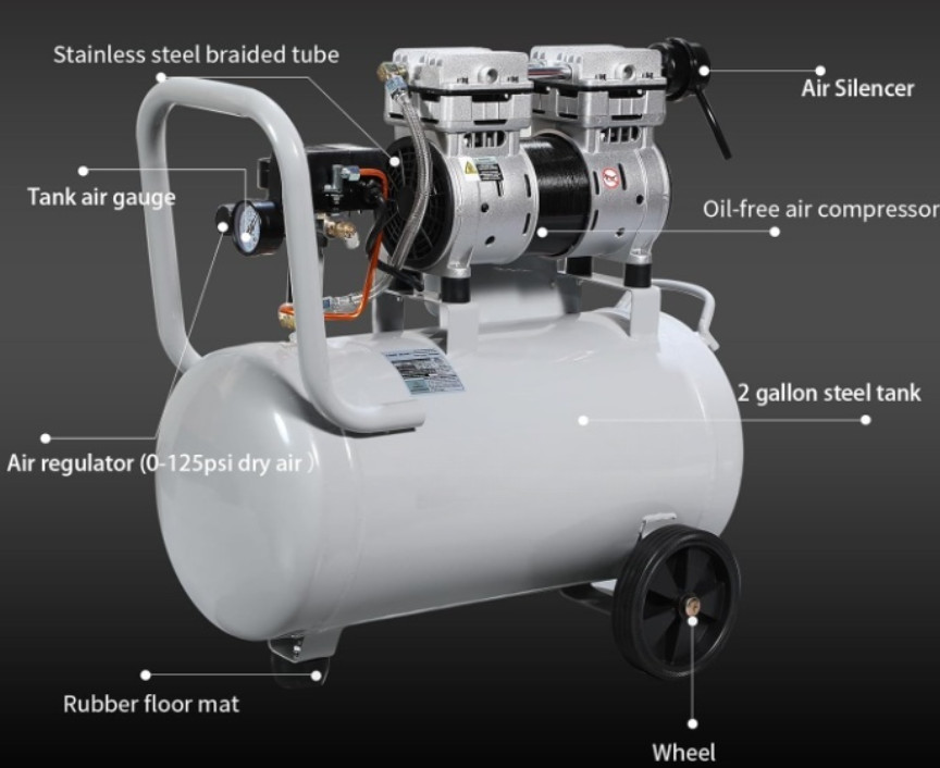 Hookah Scuba Snorkel 1 HP 115v Air Compressor 8 Gallon Oil Free 90+psi 4 cfm