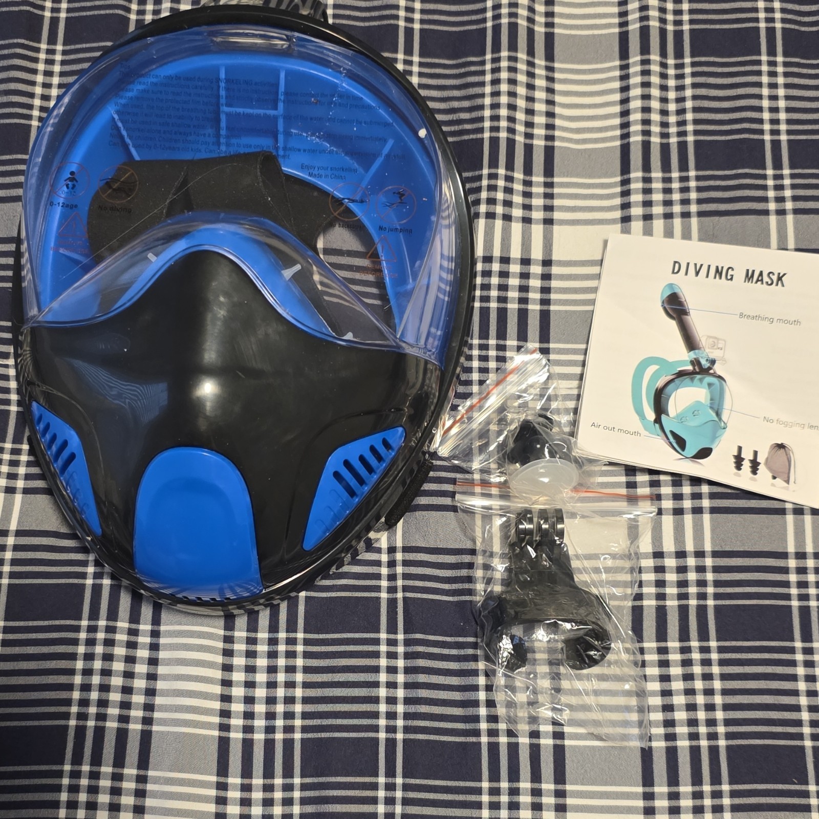 Blue Full Face Diving Mask with Accessories for Diving and Snorkeling ,