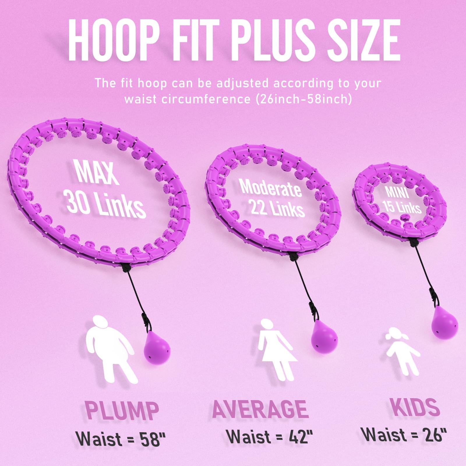JKSHMYT Weighted Hula Circle Hoops for Adults Weight Loss, 58 inch, Purple