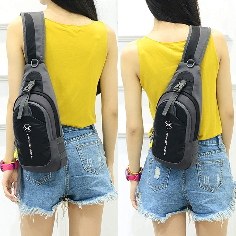 Peicees Chest Crossbody Sling Backpack Bag Travel Bike Gym Medium, Black