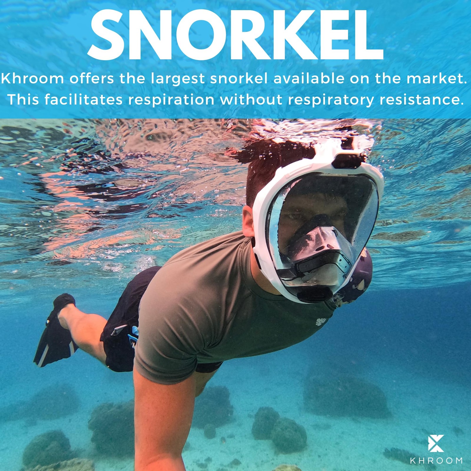 Khroom Full Face Snorkel Mask Adults Co2-Safe Snorkeling Mask For Adults 3X